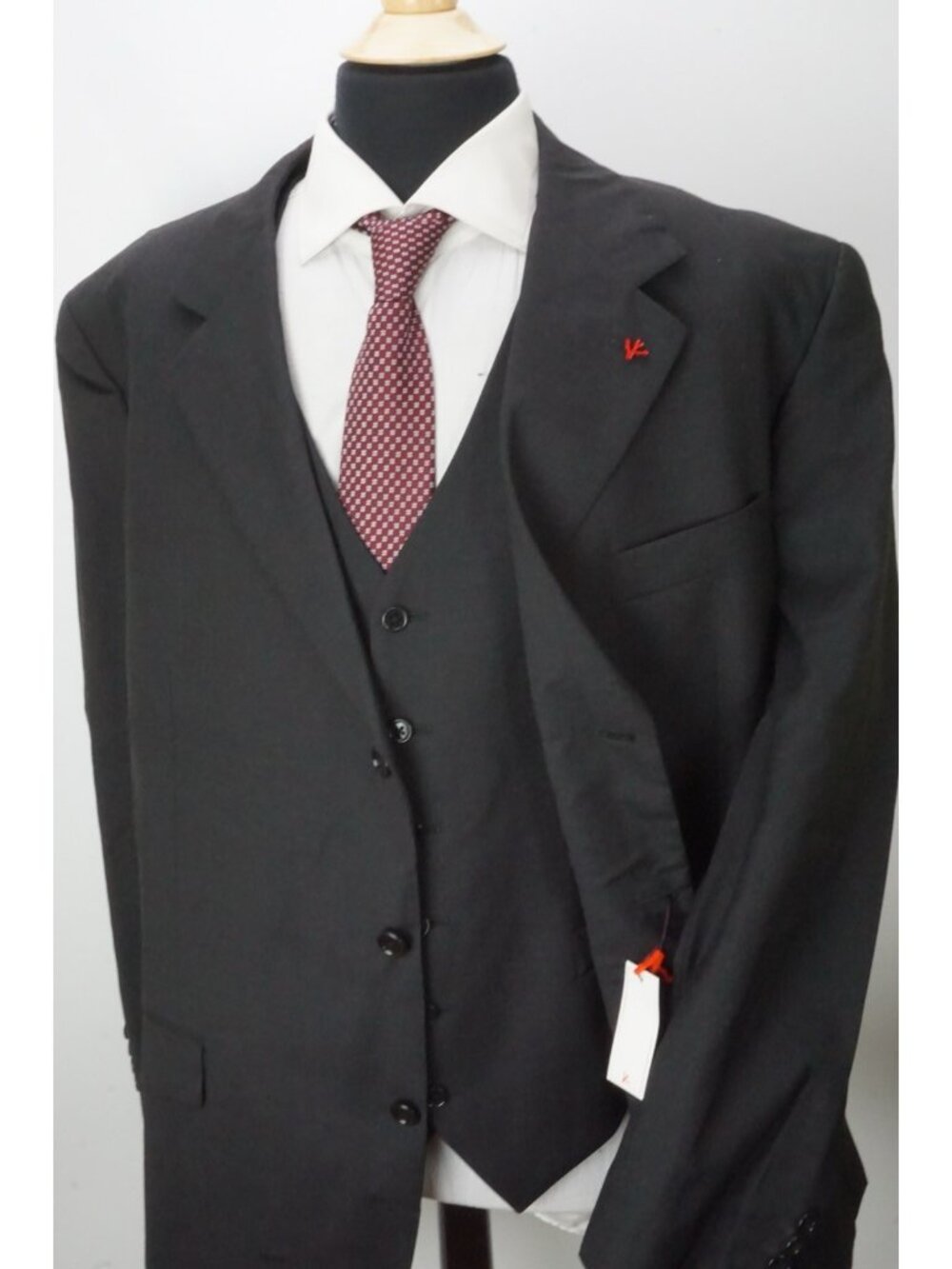 Isaia Napoli Charcoal Gray Black Wool 3 Pc Suit Jacket Pants 50R US BRAND NEW